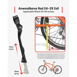 HENMI Bicycle Stand 24-29 Inches, Height Adjustable Bicycle Stand, Non-Slip Side Stand, Stable Bicycle Stand for Mountain Bike, Trekking Bike, City Bike, Commuter Bikes