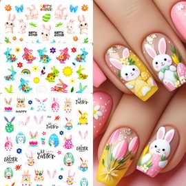 Easter Sticker Nails, Pack of 12 Rabbit Nail Stickers, Nail Stickers Easter, Nail Stickers Rabbit, Nail Art Stickers 3D, Cute Nail Art Decorations for Easter (12 Styles)