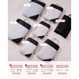 Meowoo Compression Packing Cubes Travel Organizer 7 Set, Ripstop Mesh Travel Organizers for Luggage Multi-Functional Ultralight Expandable Travel Luggage for Carry on Luggage, Travel, Backpack