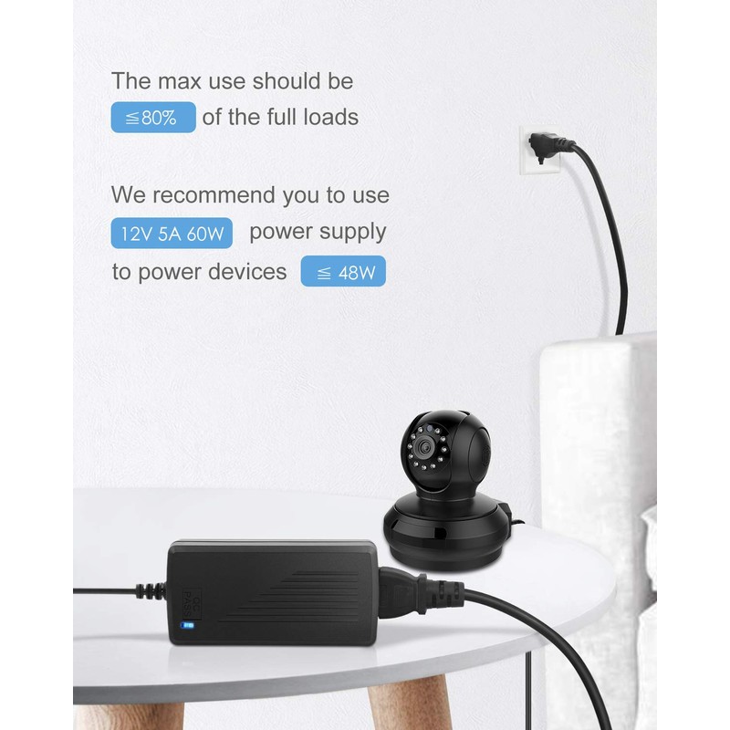 ALITOVE DC 12V 5A Power Supply Adapter Converter Transformer 60W