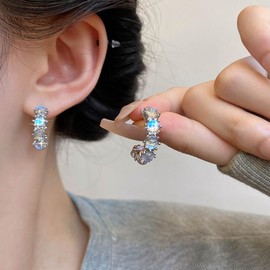 Ximdble Vintage Crystal Circle Hoop Earrings Rhinestone Circle Stud Earrings Cz Circle Dangle Earrings Sparkly Crystal C Shape Earrings for Women