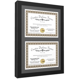 Creative Picture Frames 8x10 inch Classic Black Double Diploma Frame with Black Mat Glass and Installed Wall Hanger