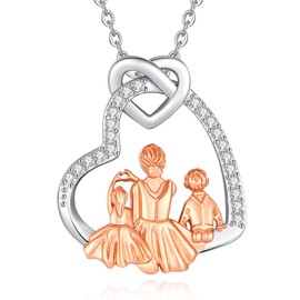 CELESTIA Mother Daughter Son Necklace Sterling Silver Heart Pendant Mom Necklace Mothers Day Jewellery Gifts for Mummy from Kids Birthday Mother Day Christmas Wife Gifts