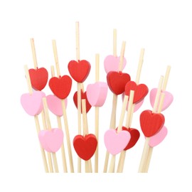 Heart Shaped Cocktail Toothpicks, set of 200 total pieces, 4.7" bamboo fancy appetizer tooth picks, Perfect for Valentines day party, Galentines Day, holiday food picks (Red and Pink Hearts)