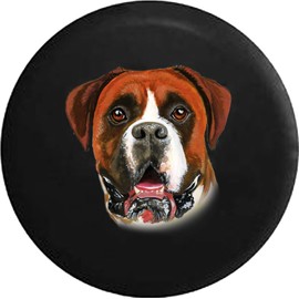 Funny Spare Tire Wheel Cover for Camper SUV Trailer Truck RV JP Thick PVC Leather | Boxer Dog Lover Adopt Rescue Black 31 Inch