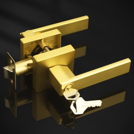 Probrico Entry Door Levers Gold with Different Keys, Heavy Duty Hardware for Exterior Front and Back Door,Lockable, Keyed Entrance Lock,Universal Handling,Transitional Style, 3 Pack