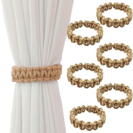 6Pcs Curtain Tie Backs, Braided Cotton Linen Tiebacks for Curtains, No-Tools Installation, Rustic Style Curtain Ties for Thin and Thick Drapes, Boho Home Decor