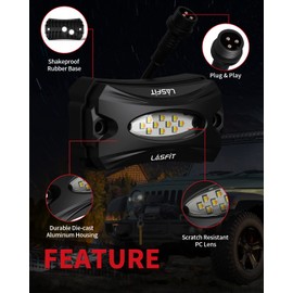 LASFIT Switchback Rock Lights Amber/White 1 Pod Extension Wheel Well Lights Underglow LED Lighting LED Rock Light, fit for LASFIT Only