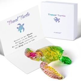 PIKPEOD Travel Sea Turtle Gifts for Women Men, Glass Crystal Turtle Animals Figurines Decor for Turtles Lovers, Best Gifts for Travelers, Cute Sea Travels Turtles Car Accessories