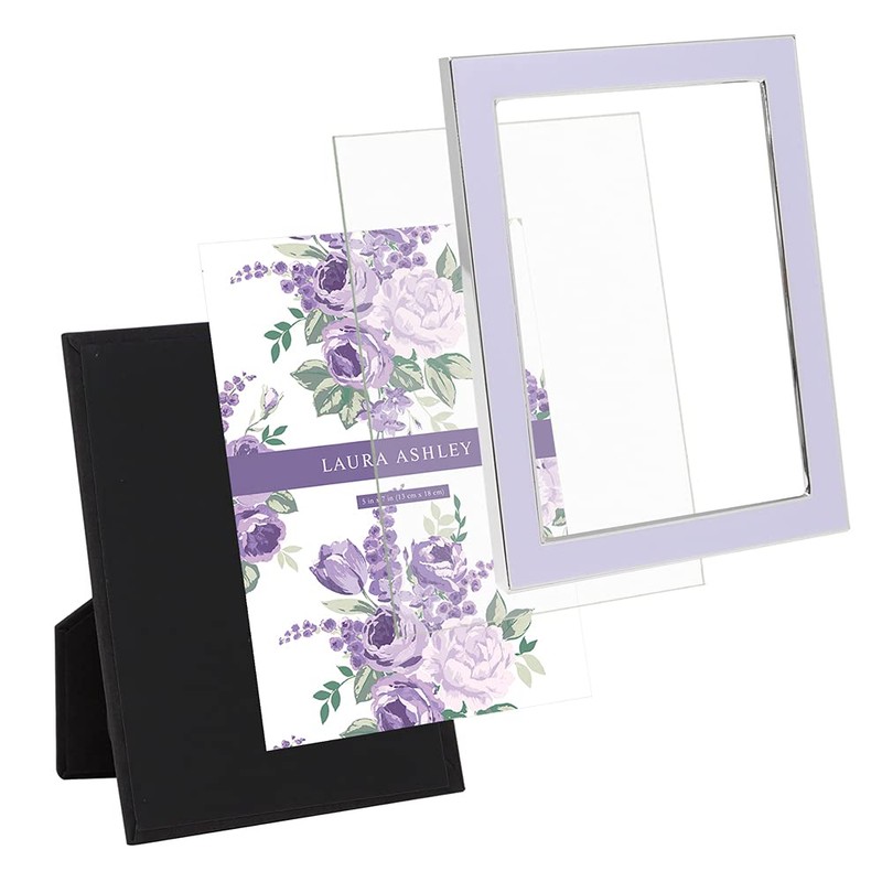 Laura Ashley 5x7 Lavender Enamel Picture Frame, Silver Metal Edge