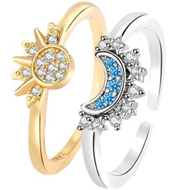 Ehihas Celestial Sun and Moon Ring Set, Sparkling Sun Moon Ring, Friendship Promise Matching Rings, Anniversary Birthday Gifts for Women