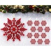12pk Glitter Snowflake Hanging Decorations, Christmas Tree Snowflake Baubles/Ornaments (Red)