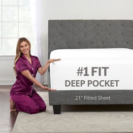 Deep Pocket Full Fitted Sheet - 17” - 21” Inch + Extra Deep Pocket Fitted Sheet Only - 1 Fitted Bed Sheet with Deep Pockets for Pillow Top Mattress Soft Full Size Fitted Sheets White
