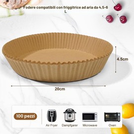 AiQInu Carta Forno Per Friggitrice ad Aria,100 Pezzi 20cm Carta per Friggitrice ad Aria, Bpa Free, Adatta per Friggitrici Ad Aria Da 4.5-6L