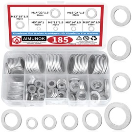 AIMUNOK 185pcs Aluminum Crush Washer Oil Drain Plug Gasket Assortment Kit, 10/12/14/16/18/22/24mm Replacement for Honda Acura Civic Accord CR-V/CRV, Compatible with Engine Part 94109-14000…