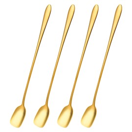 4 Pcs Stainless Steel 18/8（304） Coffee Spoons, 7.9" Long Handle Espresso Stirring Spoon, Dessert Spoon, ice Tea Spoons, Gold