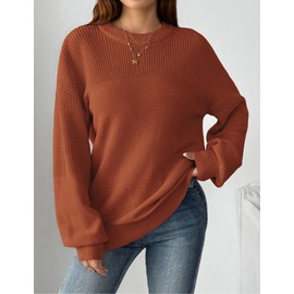 Zeagoo Trendy Fall Tops for Women 2025 Pumpkin Long Sleeve Pullover Crewneck Sweaters for Women 2025 Soft Knit Oversized Jumper Tops Caramel