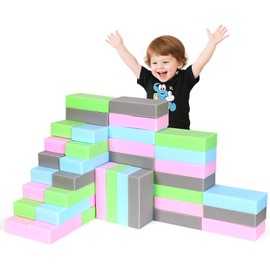 TAYUQEE Foam Building Blocks for Toddlers 48 PCS Soft Stacking Block Set for Kids, Colorful Foam Bricks for Sensory Play, Protective Gymnastics Blocks - 8" x 4" x 2"