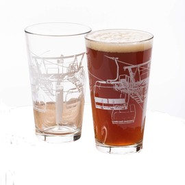 Pint Glasses by Black Lantern – Handmade Craft Beer Glasses and Bar Glassware – Ski Lift Design (Set of Two 16oz. Glasses)