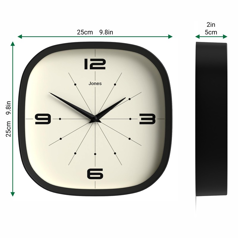 JONES CLOCKS® Pulsar Wall Clock | Retro Rounded Square Clock