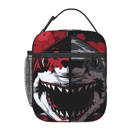 cromcu - Fiambrera aislada para adultos, niños, niñas, tiburón para el trabajo, picnic, escuela, viajes, senderismo, playa o pesca, bolsa de almuerzo con temática de tiburón de poliéster