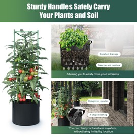 3 Pack Tomato Cages with 10 Gallon Grow Bags,47" Tomato Pots for Growing Tomatoes,Tomato Planter, Tomato Trellis,Stable Assembled Plant Garden Planter, Trellis for Vertical Climbing Plants Vines