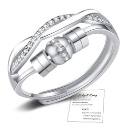 Sterling Silver Anxiety Rings for Women Fidget Ring for Anxiety Women Adjustable Spinner Bead Rings with Cubic Zirconia Stress Relief Jewellery Gifts