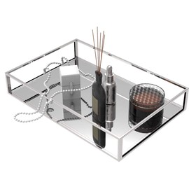 Cq acrylic Decorative Tray,Silver Mirror Tray for Jewelry,Bathroom Vanity Tray,Jewelry Tray Storage Organizer Makeup Tray for Vanity and Dresser,Pack of 1