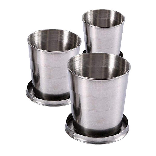Get A Set Of 3 Collapsible Cup - Lightweight & Compact Stainless Steel Foldable Cup To Elevate Your Journeys - Ultimate Folding Cup Is Perfect For Travelers, Campers & Worker