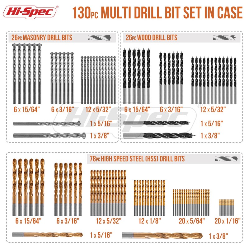 Hi-Spec Hi-Spec 130pc Mixed Multi Drill Bit Set. 1 to