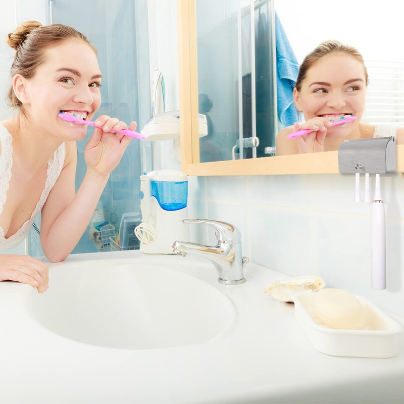 6-Slot Stainless Steel Toothbrush Holder with Cover - Wall Mounted,