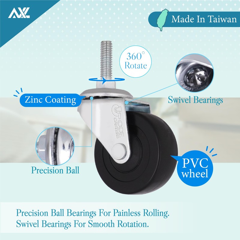 AXL 5/16 UNC Threaded Stem Caster Wheels Set of 4,