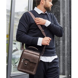 A-QMZL Men's Shoulder Bag PU Leather Man Bags for Men Shoulder Crossbody Messenger Bag Business Travel Pack Satchel Side Bag Casual Handbag Sling Bags for Men Daily Use (Brown)