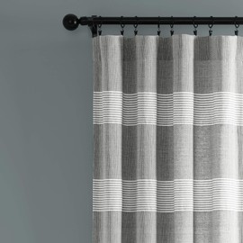 Lush Decor Tucker Stripe Yarn Dyed Cotton Knotted Tassel Window Curtain Panel Pair, 95" x 40", Gray