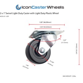 ICON Caster Wheels 2" x 1" Non-Marking Solid Polyolefin (Light Duty Plastic) Caster Wheel, Swivel, Top Plate 1.87" x 2.56", Load Capacity 125 lbs. per Caster