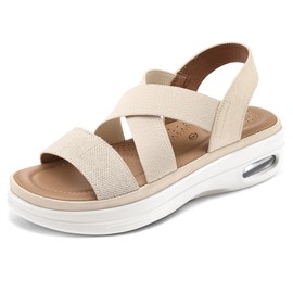 mysoft - Sandalias para caminar con banda elástica para mujer, Lino, 6 Wide