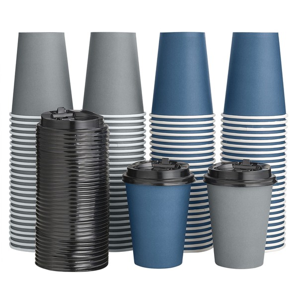 LITOPAK 100 Pack 12 oz Paper Coffee Cups, Disposable Coffee Cups with Lids, Drinking Cups for Coffee, Water, Juice, or Tea. Hot Paper Coffee Cups for Home, Restaurant, Store and Cafe.