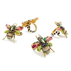 MACKENZIE-CHILDS Set of 4 Napkin Rings, Decorative Napkin-Holder Ring for Cloth Napkins, Beetle