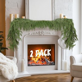 2 Pcs Christmas Norfolk Pine Garlands, 6 Ft Artificial Pine Garland Ornament, Realistic Green Artificial Greenery Garland for Table, Mantle, Wall, Indoor, Outdoor Christmas Decorations