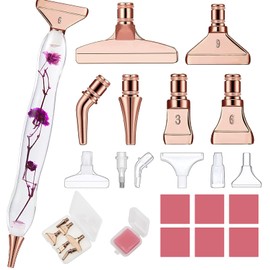 Avimegii 19PCS Diamond Painting Accessories Tools, 40% Thicker Diamond Painting Pen 5D Flower Diamond Art Pens Comfort Grip with 12Pcs Pen Tips, Purple Flower