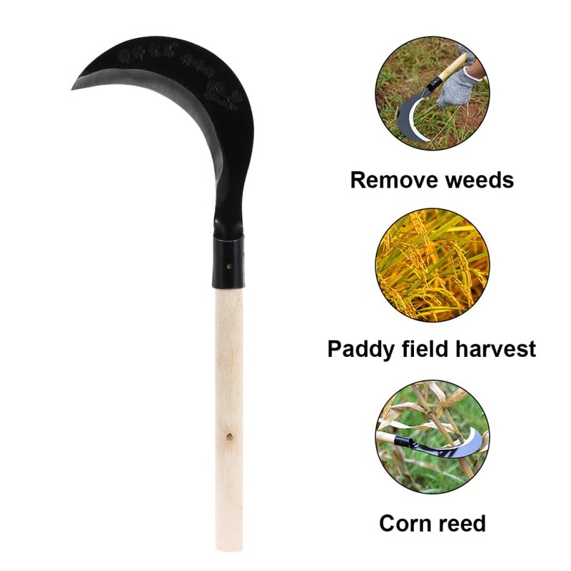 Yardwe Long-Handled Grass Sickle Hand Tool with Comfortable Grip for