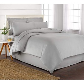 Pure Bamboo Queen Duvet Cover Set - 100% Organic Bamboo, Luxuriously Soft and Cooling - 3 Piece Set Includes 1 Queen Button Closure Duvet Cover with Ties, 2 Pillow Sham Covers (Queen, Silver Pearl)