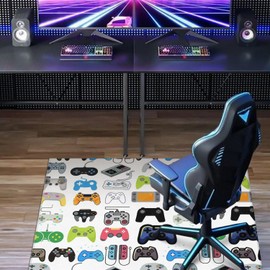 Gaming Chair Mat for Hardwood Floors,Game Controllers 48"x36" Game Rugs for Gaming Room, Under Desk Gamer Rug for Tile Floor,Low-Pile Game Room Rug,Non Slip Rubber Backing Large Gaming Chair Floor Mat