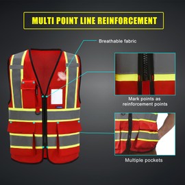 AYKRM 4XL 5XL Emergency Medical Technicians Red safety Vest for Men Women 4XL 5XL EMT Red High Visibility Reflective Safety Vest Front Zipper