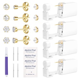 Makalong 4pcs Ear Piercing Kit Gold, Disposable Piercing Kit, Easy And Safe Ear Piercing Gun Kit, 316 Stainless Steel Ear Piercing Gun, Hypoallergenic Piercing Gun Kit, Self Piering Kit, Piercing Gun
