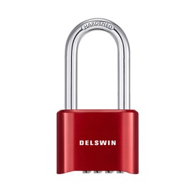 DELSWIN Heavy Duty Padlock Combination Lock - 4 Digit Combo Lock with 2.5 Inch Long Shackle, Outdoor Waterproof Padlock for Gate, Fence, Shed, School & Gym Locker (Red,1Pcs)