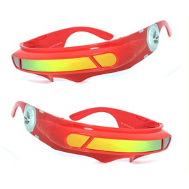 VeryHobby Futuristic Space Alien Costume Party Cyclops Shield Colored Mirror Mono Lens Wrap Sunglasses (Red (Gold Mirror))