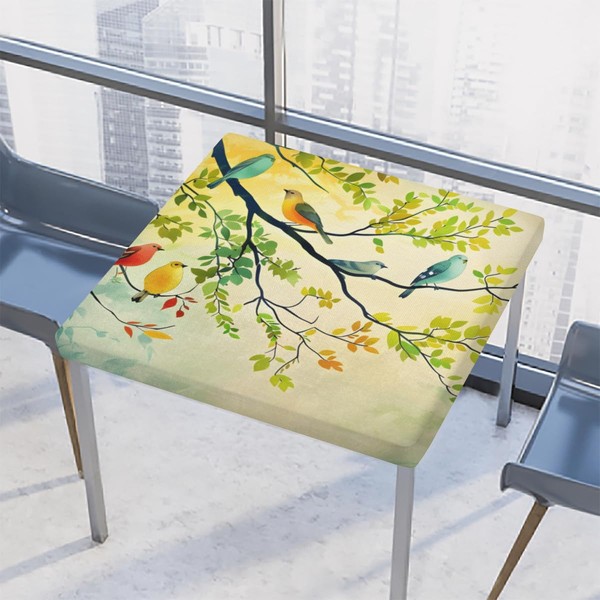 cfpolar Square Tablecloth with Elastic Edge, Green Yellow Tree Branch