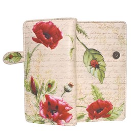 Shag Wear Ladybugs and Poppies Large Nature Wallet for Women and Teen Girls Vegan Faux Leather Beige 7"