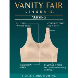 Vanity Fair Women's Maternity Nursing Breastfeeding: Wireless Pullover Lounge Sleep Bra, Available in Multipacks, Black, XX-Large
